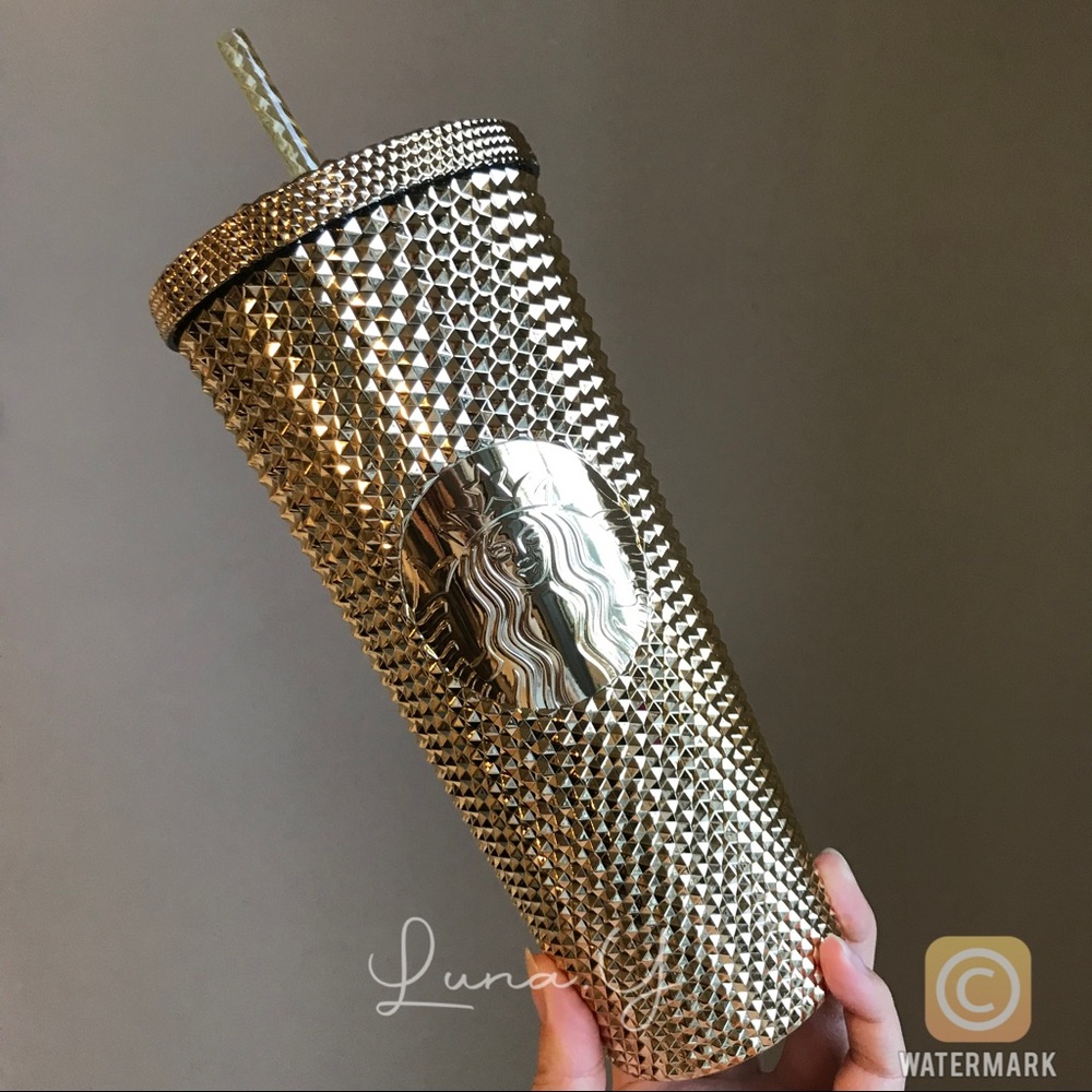 Starbucks Gold Chrome Bling Studded Venti Cup Tumbler 2022 Holiday